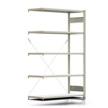 Fachbodenregal mit Tiefenriegel - 250 kg - 2.000 x 1.285 x 500 mm (HxBxT) - Anbauregal - lichtgrau - Lagerregal - Steckregal - BERT Fachbodenregal mit Tiefenriegel - 250 kg - 2.000 x 1.285 x 500 mm (HxBxT) - Anbauregal - lichtgrau - Lagerregal - Steckregal - BERT