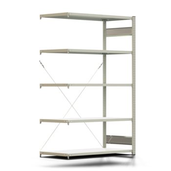 Fachbodenregal mit Tiefenriegel - 250 kg - 2.000 x 1.285 x 600 mm (HxBxT) - Anbauregal - lichtgrau - Lagerregal - Steckregal - BERT Fachbodenregal mit Tiefenriegel - 250 kg - 2.000 x 1.285 x 600 mm (HxBxT) - Anbauregal - lichtgrau - Lagerregal - Steckregal - BERT