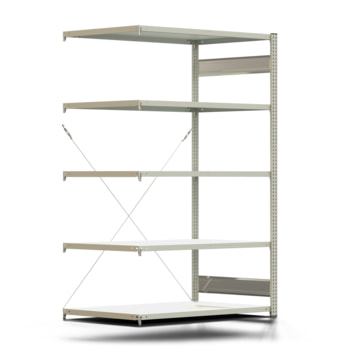 Fachbodenregal mit Tiefenriegel - 250 kg - 2.000 x 1.285 x 800 mm - Anbauregal - lichtgrau - Steckregal - BERT Fachbodenregal mit Tiefenriegel - 250 kg - 2.000 x 1.285 x 800 mm - Anbauregal - lichtgrau - Steckregal - BERT