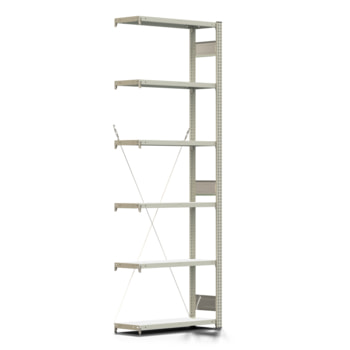 Fachbodenregal mit Tiefenriegel - 250 kg - 2.500 x 875 x 300 mm (HxBxT) - Anbauregal - lichtgrau - Lagerregal - Steckregal - BERT Fachbodenregal mit Tiefenriegel - 250 kg - 2.500 x 875 x 300 mm (HxBxT) - Anbauregal - lichtgrau - Lagerregal - Steckregal - BERT