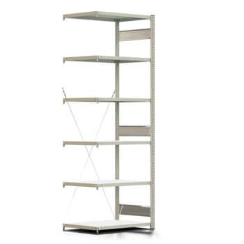 Fachbodenregal mit Tiefenriegel - 250 kg - 2.500 x 875 x 600 mm (HxBxT) - Anbauregal - lichtgrau - Lagerregal - Steckregal - BERT Fachbodenregal mit Tiefenriegel - 250 kg - 2.500 x 875 x 600 mm (HxBxT) - Anbauregal - lichtgrau - Lagerregal - Steckregal - BERT