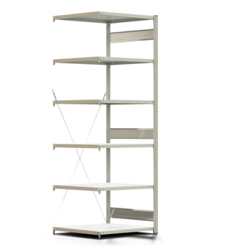 Fachbodenregal mit Tiefenriegel - 250 kg - 2.500 x 875 x 800 mm (HxBxT) - Anbauregal - lichtgrau - Lagerregal - Steckregal - BERT Fachbodenregal mit Tiefenriegel - 250 kg - 2.500 x 875 x 800 mm (HxBxT) - Anbauregal - lichtgrau - Lagerregal - Steckregal - BERT