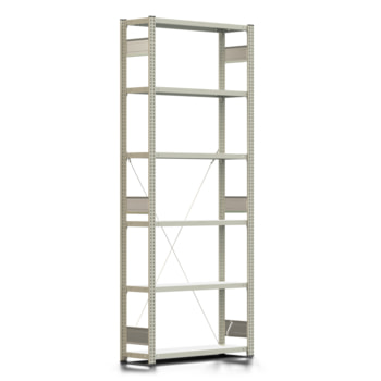 Fachbodenregal mit Tiefenriegel - 250 kg - 2.500 x 1.005 x 300 mm (HxBxT) - Grundregal - lichtgrau - Lagerregal - Steckregal - BERT Fachbodenregal mit Tiefenriegel - 250 kg - 2.500 x 1.005 x 300 mm (HxBxT) - Grundregal - lichtgrau - Lagerregal - Steckregal - BERT
