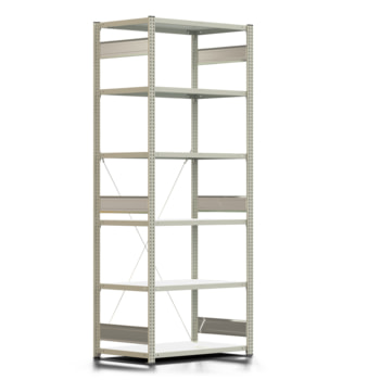Fachbodenregal mit Tiefenriegel - 250 kg - 2.500 x 1.005 x 600 mm (HxBxT) - Grundregal - lichtgrau - Lagerregal - Steckregal - BERT Fachbodenregal mit Tiefenriegel - 250 kg - 2.500 x 1.005 x 600 mm (HxBxT) - Grundregal - lichtgrau - Lagerregal - Steckregal - BERT