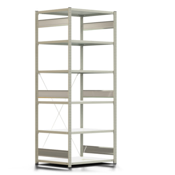 Fachbodenregal mit Tiefenriegel - 250 kg - 2.500 x 1.005 x 800 mm (HxBxT) - Grundregal - lichtgrau - Lagerregal - Steckregal - BERT Fachbodenregal mit Tiefenriegel - 250 kg - 2.500 x 1.005 x 800 mm (HxBxT) - Grundregal - lichtgrau - Lagerregal - Steckregal - BERT