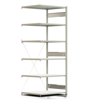 Fachbodenregal mit Tiefenriegel - 250 kg - 2.500 x 1.005 x 800 mm (HxBxT) - Anbauregal - lichtgrau - Lagerregal - Steckregal - BERT Fachbodenregal mit Tiefenriegel - 250 kg - 2.500 x 1.005 x 800 mm (HxBxT) - Anbauregal - lichtgrau - Lagerregal - Steckregal - BERT
