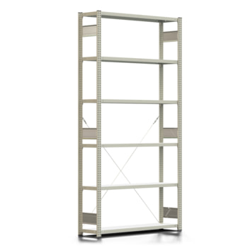 Fachbodenregal mit Tiefenriegel - 250 kg - 2.500 x 1.285 x 300 mm (HxBxT) - Grundregal - lichtgrau - Lagerregal - Steckregal - BERT Fachbodenregal mit Tiefenriegel - 250 kg - 2.500 x 1.285 x 300 mm (HxBxT) - Grundregal - lichtgrau - Lagerregal - Steckregal - BERT
