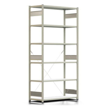 Fachbodenregal mit Tiefenriegel - 250 kg - 2.500 x 1.285 x 500 mm (HxBxT) - Grundregal - lichtgrau - Lagerregal - Steckregal - BERT Fachbodenregal mit Tiefenriegel - 250 kg - 2.500 x 1.285 x 500 mm (HxBxT) - Grundregal - lichtgrau - Lagerregal - Steckregal - BERT