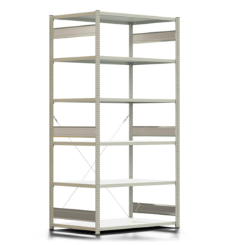 Fachbodenregal mit Tiefenriegel - 250 kg - 2.500 x 1.285 x 800 mm (HxBxT) - Grundregal - lichtgrau - Lagerregal - Steckregal - BERT Fachbodenregal mit Tiefenriegel - 250 kg - 2.500 x 1.285 x 800 mm (HxBxT) - Grundregal - lichtgrau - Lagerregal - Steckregal - BERT