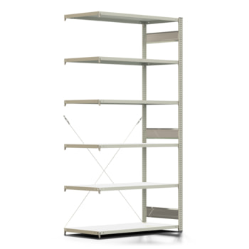 Fachbodenregal mit Tiefenriegel - 250 kg - 2.500 x 1.285 x 600 mm (HxBxT) - Anbauregal - lichtgrau - Lagerregal - Steckregal - BERT Fachbodenregal mit Tiefenriegel - 250 kg - 2.500 x 1.285 x 600 mm (HxBxT) - Anbauregal - lichtgrau - Lagerregal - Steckregal - BERT