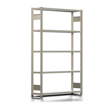 Fachbodenregal mit Tiefenriegel - 250 kg - 2.000 x 1.285 x 300 mm (HxBxT) - Grundregal - Längenriegel - 5 Böden - Steckregal BERT Fachbodenregal mit Tiefenriegel - 250 kg - 2.000 x 1.285 x 300 mm (HxBxT) - Grundregal - Längenriegel - 5 Böden - Steckregal BERT