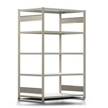 Fachbodenregal mit Tiefenriegel - 250 kg - 2.000 x 1.285 x 800 mm (HxBxT) - Grundregal - Längenriegel - 5 Böden - Steckregal BERT Fachbodenregal mit Tiefenriegel - 250 kg - 2.000 x 1.285 x 800 mm (HxBxT) - Grundregal - Längenriegel - 5 Böden - Steckregal BERT
