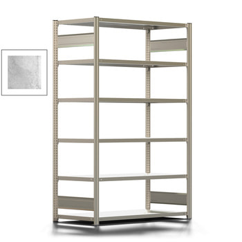 Büroregal mit Tiefenriegel - 150 kg - 2.000 x 1.285 x 600 mm - 6 Böden - 5 Ordnerebenen - Grundregal - verzinkt - Steckregal BERT Büroregal mit Tiefenriegel - 150 kg - 2.000 x 1.285 x 600 mm - 6 Böden - 5 Ordnerebenen - Grundregal - verzinkt - Steckregal BERT