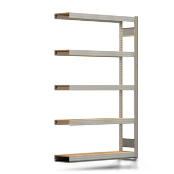 Fachbodenregal mit Tiefenriegel - 350 kg - 2.000 x 1.285 x 300 mm (HxBxT) - Anbauregal - verzinkt - 5 Holzböden - Lagerregal - Steckregal BERT Fachbodenregal mit Tiefenriegel - 350 kg - 2.000 x 1.285 x 300 mm (HxBxT) - Anbauregal - verzinkt - 5 Holzböden - Lagerregal - Steckregal BERT