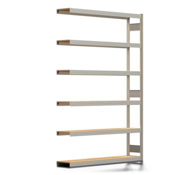 Fachbodenregal mit Tiefenriegel - 350 kg - 2.500 x 1.695 x 300 mm (HxBxT) - Anbauregal - verzinkt - 6 Holzböden - Lagerregal - Steckregal BERT Fachbodenregal mit Tiefenriegel - 350 kg - 2.500 x 1.695 x 300 mm (HxBxT) - Anbauregal - verzinkt - 6 Holzböden - Lagerregal - Steckregal BERT
