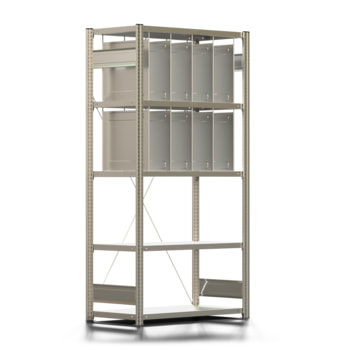 Fachbodenregal - 150 kg - 5 Fachböden - 10 Stecktrennwände - 2.000 x 1.005 x 500 mm (HxBxT) - verzinkt 