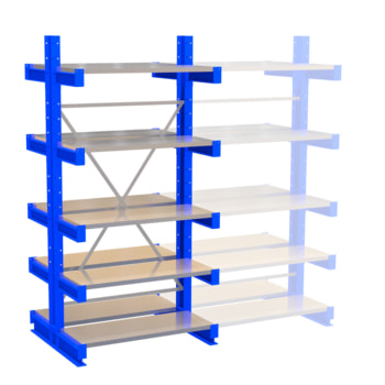 Doppelseitiges Kragarmregal, Schwerlastregal - 2.000 x 920 mm (HxT) - Feldbreite 1.000 mm - 250 kg - mit Fachböden 