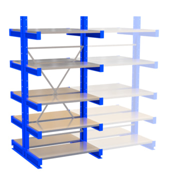 Doppelseitiges Kragarmregal, Schwerlastregal - 2.000 x 1.120 mm (HxT) - Feldbreite 1.000 mm - 250 kg - mit Fachböden 