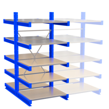 Doppelseitiges Kragarmregal, Schwerlastregal - 2.000 x 1.720 mm (HxT) - Feldbreite 1.000 mm - 250 kg - mit Fachböden 