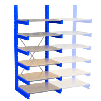 Kragarmregal, Schwerlastregal - 2.500 x 920 mm (HxT) - Feldbreite 1.000 mm - 250 kg - mit Fachböden 