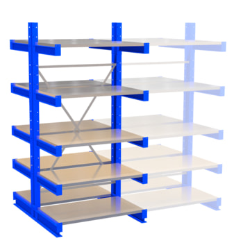 Doppelseitiges Kragarmregal, Schwerlastregal - 2.000 x 1.320 mm (HxT) - Feldbreite 1.000 mm - 250 kg - mit Fachböden 