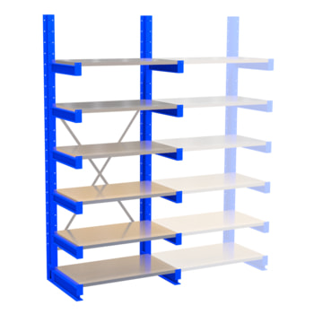 Kragarmregal, Schwerlastregal - 2.500 x 720 mm (HxT) - Feldbreite 1.000 mm - 250 kg - mit Fachböden 