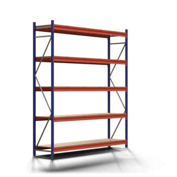 Weitspannregal EMMA - 3.000 x 2.700 x 600 mm (HxBxT) - Feldlast 7.500 kg - Holzböden - Schwerlastregal Weitspannregal EMMA - 3.000 x 2.700 x 600 mm (HxBxT) - Feldlast 7.500 kg - Holzböden - Schwerlastregal