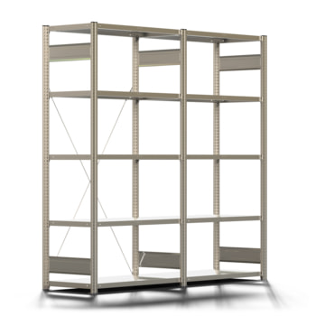 Fachbodenregal mit Tiefenriegel - 150 kg - 2.000 x 2.066 x 500 mm (HxBxT) - 2 Felder - erweiterbar - 10 Böden - Steckregal, Lagerregal, BERT 