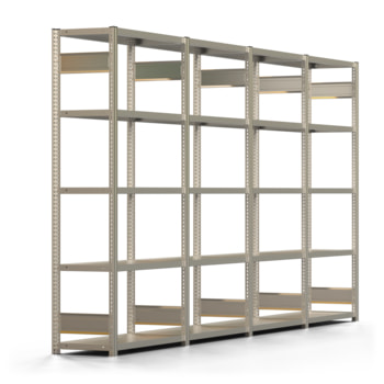 Fachbodenregal - Lagerregal - 150 kg - 2.000 x 4.076 x 400 mm (HxBxT) - beidseitig - 4 Felder - verzinkt - 20 Böden - Steckregal - BERT Fachbodenregal - Lagerregal - 150 kg - 2.000 x 4.076 x 400 mm (HxBxT) - beidseitig - 4 Felder - verzinkt - 20 Böden - Steckregal - BERT