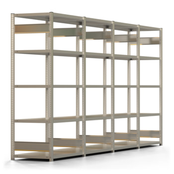 Fachbodenregal - Lagerregal - 150 kg - 2.000 x 4.076 x 600 mm (HxBxT) - beidseitig - 4 Felder - verzinkt - 20 Böden - Steckregal - BERT Fachbodenregal - Lagerregal - 150 kg - 2.000 x 4.076 x 600 mm (HxBxT) - beidseitig - 4 Felder - verzinkt - 20 Böden - Steckregal - BERT