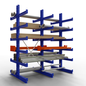 Doppelseitiges Kragarmregal, Schwerlastregal - 3 Felder - 500 kg - 2.500 x 3.060 x 1.720 mm (HxBxT) - KARL 3 Stk.