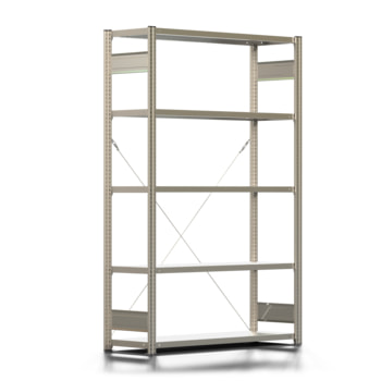 Fachbodenregal mit Tiefenriegel - 150 kg - 2.000 x 1.285 x 400 mm (HxBxT) - erweiterbar - Farbe wählbar - 5 Böden - Lagerregal - Steckregal BERT Fachbodenregal mit Tiefenriegel - 150 kg - 2.000 x 1.285 x 400 mm (HxBxT) - erweiterbar - Farbe wählbar - 5 Böden - Lagerregal - Steckregal BERT