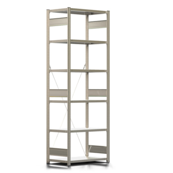 Fachbodenregal mit Tiefenriegel - 150 kg - 2.500 x 875 x 500 mm (HxBxT) - erweiterbar - Farbe wählbar - 6 Böden - Lagerregal - Steckregal BERT Fachbodenregal mit Tiefenriegel - 150 kg - 2.500 x 875 x 500 mm (HxBxT) - erweiterbar - Farbe wählbar - 6 Böden - Lagerregal - Steckregal BERT