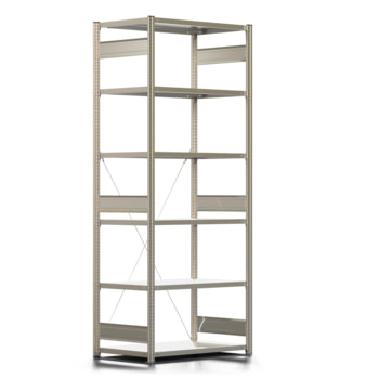 Fachbodenregal mit Tiefenriegel - 150 kg - 2.500 x 1.005 x 600 mm (HxBxT) - erweiterbar - Farbe wählbar - 6 Böden - Lagerregal - Steckregal BERT Fachbodenregal mit Tiefenriegel - 150 kg - 2.500 x 1.005 x 600 mm (HxBxT) - erweiterbar - Farbe wählbar - 6 Böden - Lagerregal - Steckregal BERT