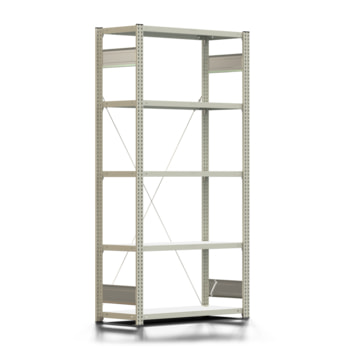Fachbodenregal mit Tiefenriegel - 250 kg - 2.000 x 1.005 x 400 mm (HxBxT) - erweiterbar - lichtgrau - 5 Böden - Lagerregal - Steckregal BERT Fachbodenregal mit Tiefenriegel - 250 kg - 2.000 x 1.005 x 400 mm (HxBxT) - erweiterbar - lichtgrau - 5 Böden - Lagerregal - Steckregal BERT
