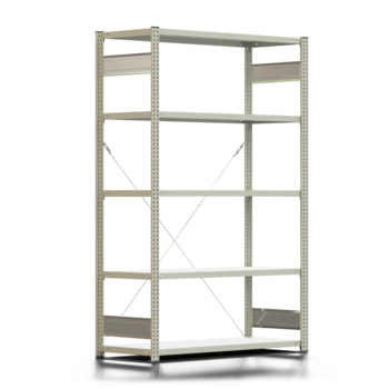Fachbodenregal mit Tiefenriegel - 250 kg - 2.000 x 1.285 x 500 mm (HxBxT) - erweiterbar - lichtgrau - 5 Böden - Lagerregal - Steckregal BERT Fachbodenregal mit Tiefenriegel - 250 kg - 2.000 x 1.285 x 500 mm (HxBxT) - erweiterbar - lichtgrau - 5 Böden - Lagerregal - Steckregal BERT