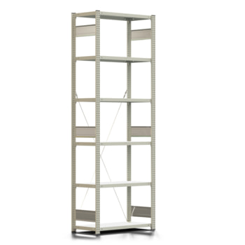 Fachbodenregal mit Tiefenriegel - 250 kg - 2.500 x 875 x 400 mm - erweiterbar - lichtgrau - 6 Böden - Lagerregal - Steckregal BERT Fachbodenregal mit Tiefenriegel - 250 kg - 2.500 x 875 x 400 mm - erweiterbar - lichtgrau - 6 Böden - Lagerregal - Steckregal BERT