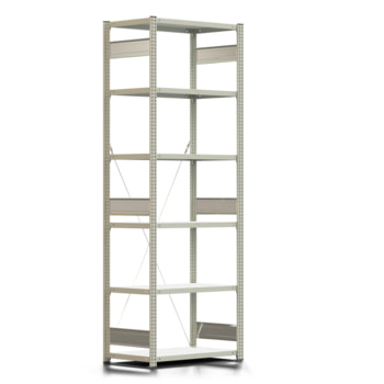 Fachbodenregal mit Tiefenriegel - 250 kg - 2.500 x 875 x 500 mm - erweiterbar - lichtgrau - 6 Böden - Lagerregal - Steckregal BERT Fachbodenregal mit Tiefenriegel - 250 kg - 2.500 x 875 x 500 mm - erweiterbar - lichtgrau - 6 Böden - Lagerregal - Steckregal BERT