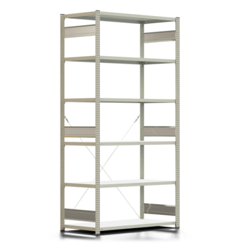 Fachbodenregal mit Tiefenriegel - 250 kg - 2.500 x 1.285 x 600 mm - erweiterbar - lichtgrau - 6 Böden - Lagerregal - Steckregal BERT Fachbodenregal mit Tiefenriegel - 250 kg - 2.500 x 1.285 x 600 mm - erweiterbar - lichtgrau - 6 Böden - Lagerregal - Steckregal BERT