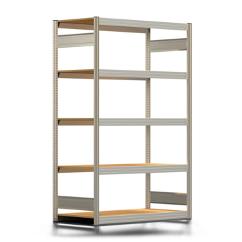 Fachbodenregal mit Tiefenriegel - 350 kg - 2.000 x 1.285 x 600 mm (HxBxT) - erweiterbar - verzinkt - 5 Holzböden - Lagerregal - Steckregal BERT Fachbodenregal mit Tiefenriegel - 350 kg - 2.000 x 1.285 x 600 mm (HxBxT) - erweiterbar - verzinkt - 5 Holzböden - Lagerregal - Steckregal BERT
