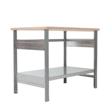 Werktisch - Buche Arbeitsplatte - 1 Boden - Fachlast 150 kg - 880 x 1.100 x 700 mm (HxBxT) - verzinkt - Arbeitstisch BERT 
