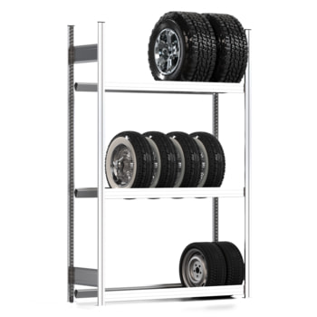 Reifenregal mit Tiefenriegel - 250 kg - 2.000 x 1.285 x 400 mm (HxBxT) - 3 Ebenen - Grundregal - Steckregal BERT Grundregal