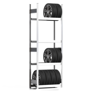 Reifenregal mit Tiefenriegel - 250 kg - 2.500 x 875 x 400 mm (HxBxT) - 4 Ebenen - Grundregal - Steckregal BERT Grundregal