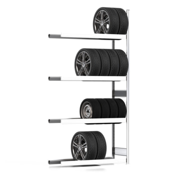 Reifenregal mit Tiefenriegel - 250 kg - 2.500 x 1.285 x 400 mm (HxBxT) - 4 Ebenen - Anbauregal - Steckregal BERT Anbauregal