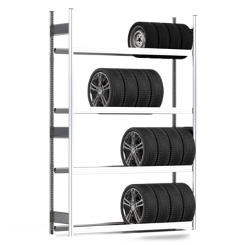 Reifenregal mit Tiefenriegel - 250 kg - 2.500 x 1.695 x 400 mm (HxBxT) - 4 Ebenen - Grundregal - Steckregal BERT Grundregal