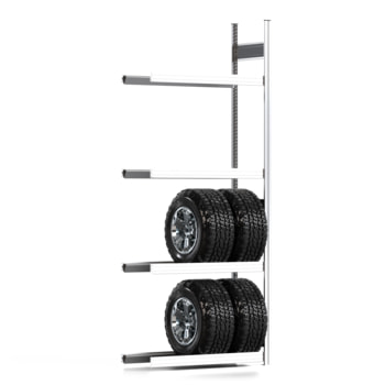 Reifenregal mit Tiefenriegel - 250 kg - 2.500 x 1.005 x 400 mm (HxBxT) - 4 Ebenen - Anbauregal - Steckregal BERT Anbauregal