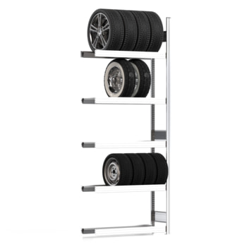 Felgenregal mit Tiefenriegel - 250 kg - 2.500 x 1.005 x 300 mm (HxBxT) - 5 Ebenen - Anbauregal - Steckregal BERT Anbauregal