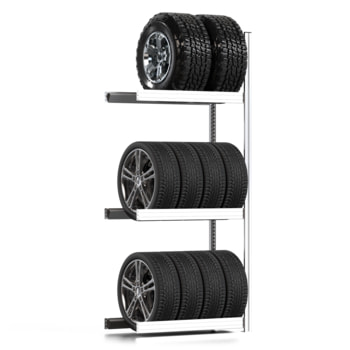 Reifenregal mit Tiefenriegel - 250 kg - 2.000 x 875 x 400 mm (HxBxT) - 3 Ebenen - Anbauregal - Steckregal BERT Anbauregal