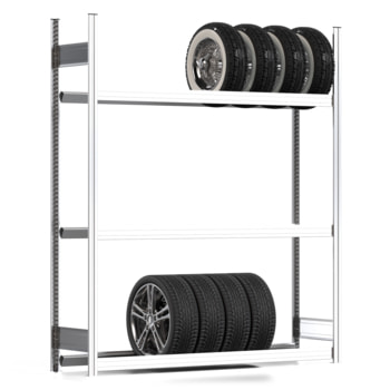 Reifenregal mit Tiefenriegel - 250 kg - 2.000 x 1.695 x 400 mm (HxBxT) - 3 Ebenen - Grundregal - Steckregal BERT Grundregal