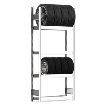 Felgenregal mit Tiefenriegel - 250 kg - 2.000 x 875 x 300 mm (HxBxT) - 4 Ebenen - Grundregal - Steckregal BERT Grundregal